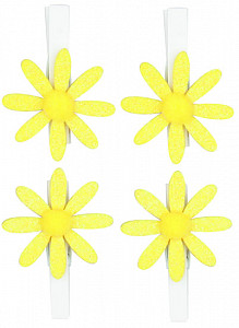 Kolíčky 5cm s kytičkou - žlutá s glitry 4ks