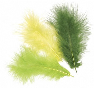 Dekorativní peříčka Marabu mix - odstíny zelené 15 ks / 10 cm