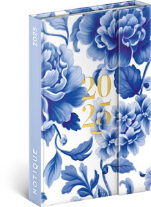 Diář 2025: Modrý květ - týdenní, magnetický, 11 × 16 cm