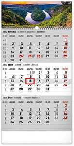 Kalendář 2025 nástěnný: 3měsíční Krajina šedý - s českými jmény, 29,5 × 43 cm