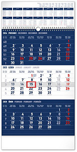 Kalendář 2025 nástěnný: 3měsíční standard modrý - s ročním přehledem, 29,5 × 43 cm
