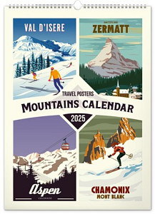 Kalendář 2025 nástěnný: Cestovatelské plakáty - Hory, 33 × 46 cm