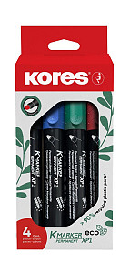 Kores Permanentní popisovač Eco K-Marker - 4 barvy (černá, červená, modrá, zelená)