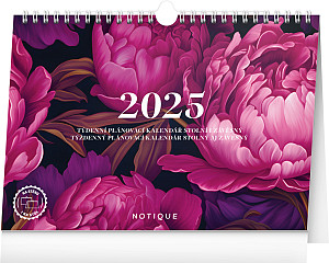 NOTIQUE Týdenní plánovací kalendář Pivoňky 2025, 30 x 21 cm