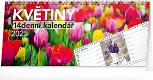 NOTIQUE Stolní kalendář Květiny 2025 – 14denní, 33 x 14,5 cm