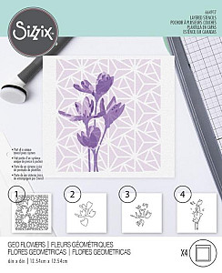 SIZZIX Plastová šablona - vrstvená geometrie a květina 4 ks