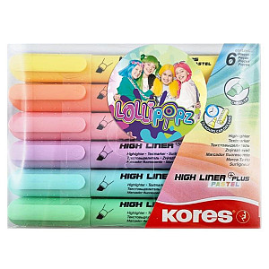 Zvýrazňovače Kores High Liner Plus Pastel LOLLIPOPZ - 6 pastelových barev