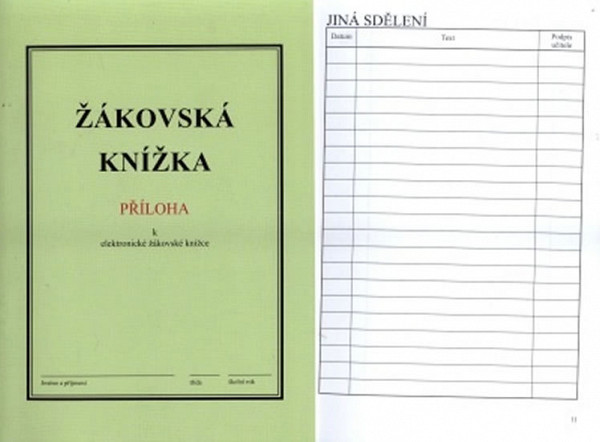 Žákovská knížka - Příloha k elektronické Žákovské knížce