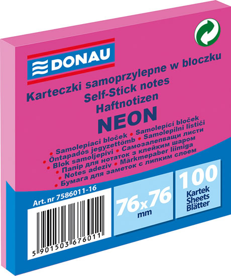 Samolepicí bloček 76 x 76 mm - neonově růžový 100 listů