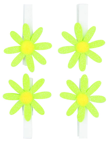 Kolíčky 5cm s kytičkou - zelená s glitry 4ks