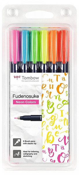 Tombow Sada štětcových fixů Fudenosuke tvrdost 1 - hard 6 neonových barev