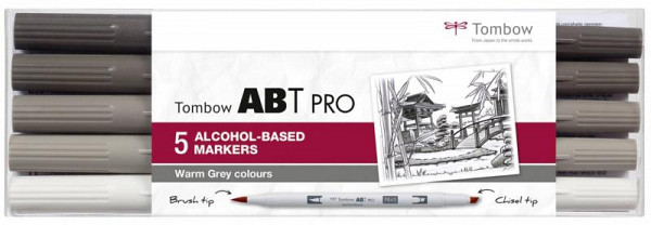 Tombow Oboustranný lihový fix ABT PRO - Warm Gray colors 5 ks