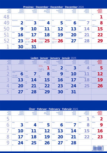 Kalendář nástěnný 2025 - Tříměsíční modrý