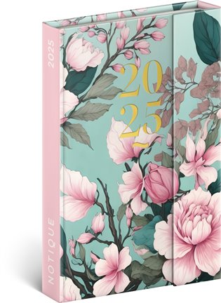 Diář 2025: Růžový květ - týdenní, magnetický, 11 × 16 cm