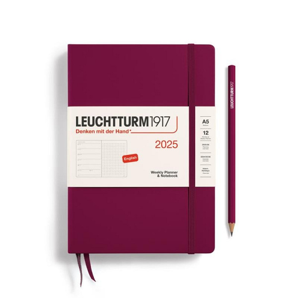 Leuchtturm1917 Weekly Planner & Notebook Medium (A5) 2025 Port Red - tečkovaný