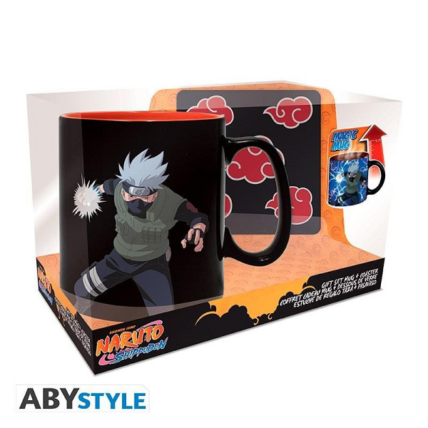 Naruto set 3D Hrnek měnící 460 ml + podtácek - Akatsuki