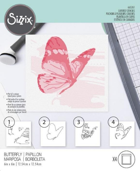 SIZZIX Plastová šablona - vrstvený motýl 4 ks